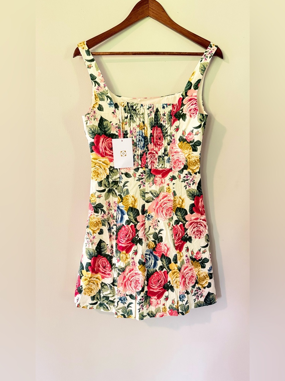 NWT WAYF Floral Linen Blend Smocked Back Fit & Flare Mini Dress M - Picture 4 of 6